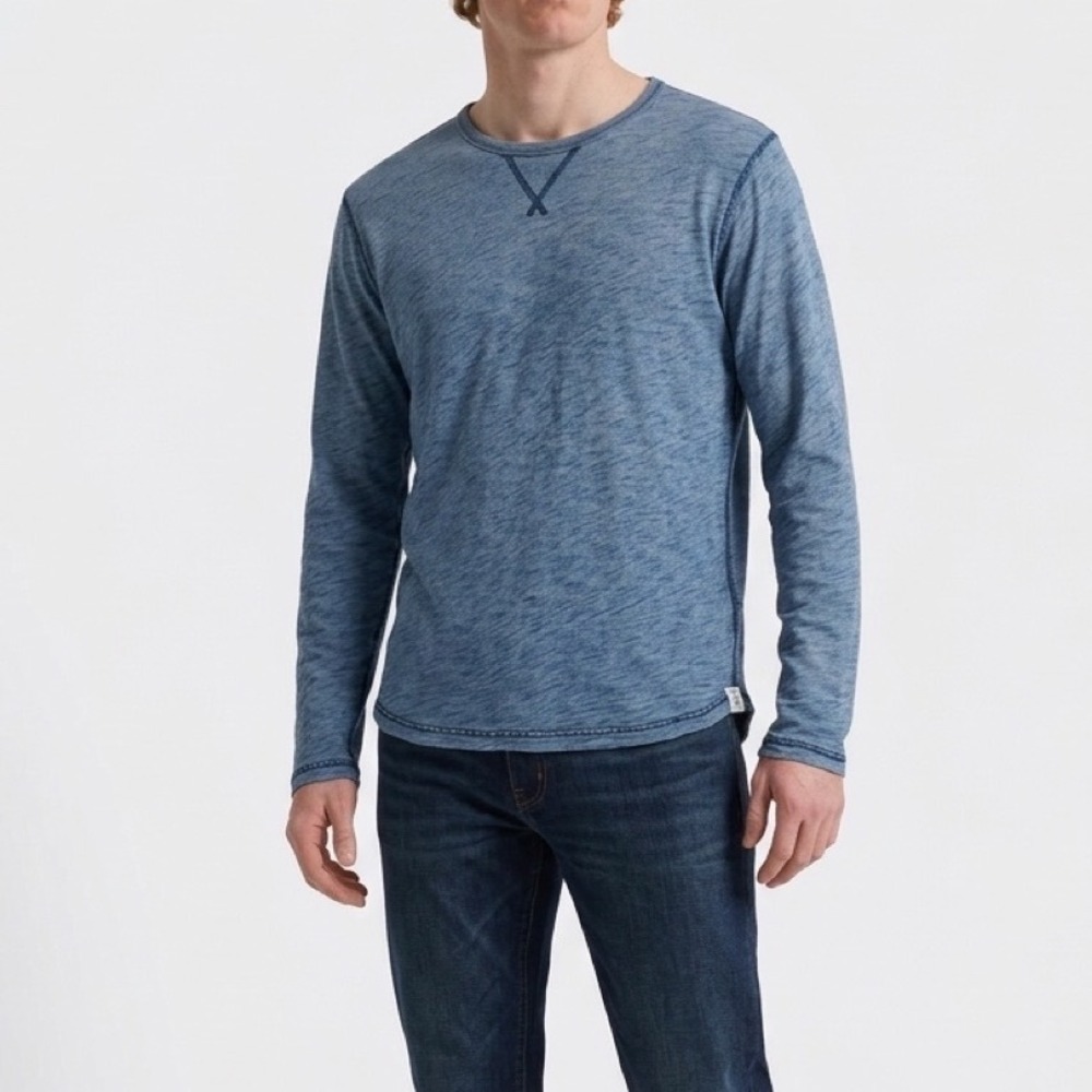 Lucky Brand Men's True Indigo Slub Cotton Crewneck Long Sleeve Blue Shirt L